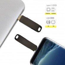 Stick Memorie SIKS Din Metal 4 In 1, Capacitate 256 GB, Cu USB 3.0, Type-C, USB C Si Lightning, Rotativ 360⁰, Waterproof, Com...