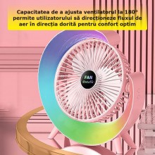 Mini Ventilator SIKS Portabil Pentru Birou, Rotund, Multifunctional, Led RGB, Lumini Ambientale, Ajustare 180 °, 3 Viteze Ale... Mini Ventilator SIKS Portabil Pentru Birou, Rotund, Multifunctional, Led RGB, Lumini Ambientale, Ajustare 180 °, 3 Viteze Ale...