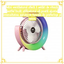 Mini Ventilator SIKS Portabil Pentru Birou, Rotund, Multifunctional, Led RGB, Lumini Ambientale, Ajustare 180 °, 3 Viteze Ale... Mini Ventilator SIKS Portabil Pentru Birou, Rotund, Multifunctional, Led RGB, Lumini Ambientale, Ajustare 180 °, 3 Viteze Ale...