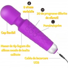 Vibrator Pentru Stimulare Intima SIKS, Silicon, 20 de Programe Vibratii, 8 Trepte de Viteza, Rezistent la apa, dimensiuni 20 ...