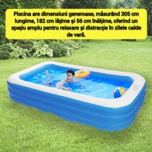 Piscina Gonflabila SIKS Pentru Adulti XXL, De Exterior / Gradina, Model Familie, Dimensiuni 305 x 182 x 56 cm, 3 Inele Gonfla...