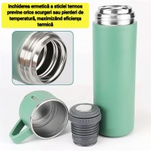 Set Sticla Termos SIKS Din Inox Cu 2 Cani Extra, Cu Perete Dublu, Inchidere Ermetica, Rezistent la Rugina si la Scurgeri, Cap... Set Sticla Termos SIKS Din Inox Cu 2 Cani Extra, Cu Perete Dublu, Inchidere Ermetica, Rezistent la Rugina si la Scurgeri, Cap...