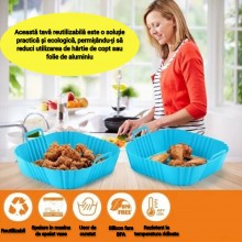 Tava De Protectie Din Silicon SIKS, Pentru Air Fryer, Universala, Pentru Friteuza, Prajit, Copt, Reutilizabila, Patrata, Alba...