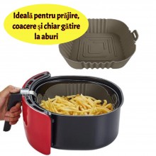 Tava De Protectie Din Silicon SIKS, Pentru Air Fryer, Universala, Pentru Friteuza, Prajit, Copt, Reutilizabila, Patrata, Gri