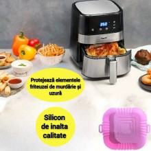 Tava De Protectie Din Silicon SIKS, Pentru Air Fryer, Universala, Pentru Friteuza, Prajit, Copt, Reutilizabila, Patrata, Roz