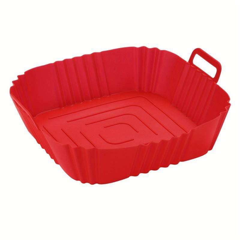 Tava De Protectie Din Silicon SIKS, Pentru Air Fryer, Universala, Pentru Friteuza, Prajit, Copt, Reutilizabila, Patrata, Rosu