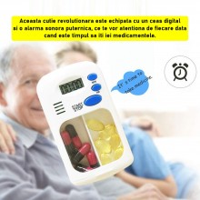 Cutie Electronica SIKS Pentru Organizare Si Depozitare Pastile, Cu Ceas Si Alarma Pentru Atentionare Ora, Timer, Pentru Ajuto...