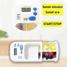Cutie Electronica SIKS Pentru Organizare Si Depozitare Pastile, Cu Ceas Si Alarma Pentru Atentionare Ora, Timer, Pentru Ajuto...