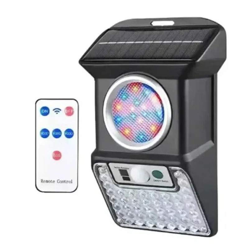 Lampa Solara De Perete SIKS Cu Senzor De Miscare Si Telecomanda, Functionare Simultana Sau Separata Culori, 43 De Leduri Albe...