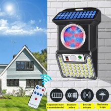 Lampa Solara De Perete SIKS Cu Senzor De Miscare Si Telecomanda, Functionare Simultana Sau Separata Culori, 43 De Leduri Albe...