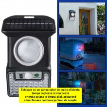Lampa Solara De Perete SIKS Cu Senzor De Miscare Si Telecomanda, Functionare Simultana Sau Separata Culori, 43 De Leduri Albe...
