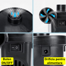 Pompa Electrica SIKS Pentru Umflat Si Dezumflat Saltele, 3 Duze, 240 V,12 V DC, Buton On / Off, Portabil, Negru, PRIZA+auto Pompa Electrica SIKS Pentru Umflat Si Dezumflat Saltele, 3 Duze, 240 V,12 V DC, Buton On / Off, Portabil, Negru, PRIZA+auto