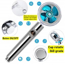 Para Cap de Dus SIKS cu Elice si Jet Turbo Tip Vortex Cu Presiune Foarte Puternica, Filtru Apa, Cap Rotativ 360° si Buton On/...