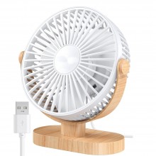 Ventilator De Masa SIKS, Birou, Cu Baza Cu Efect De Lemn, Cablu De Alimentare USB, Diametrul 16cm , Portabil, Buton De Activa...