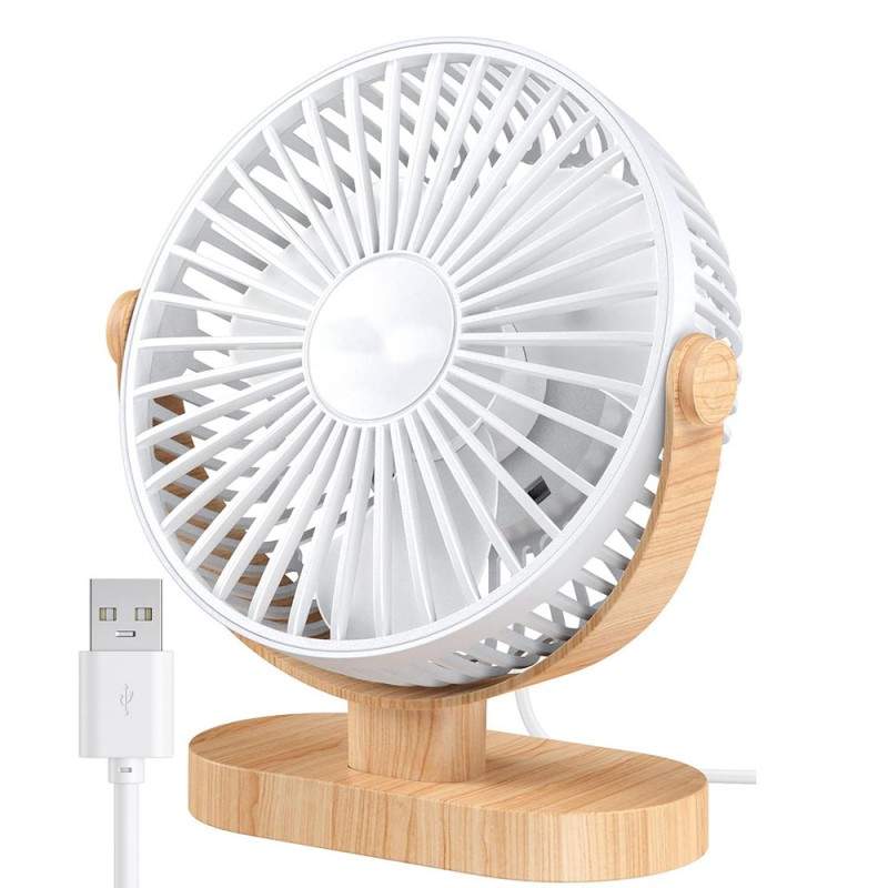 Ventilator De Masa SIKS, Birou, Cu Baza Cu Efect De Lemn, Cablu De Alimentare USB, Diametrul 16cm , Portabil, Buton De Activa...