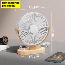 Ventilator De Masa SIKS, Birou, Cu Baza Cu Efect De Lemn, Cablu De Alimentare USB, Diametrul 16cm , Portabil, Buton De Activa...
