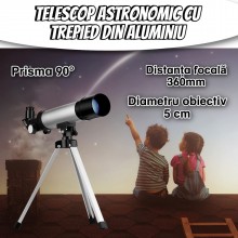 Telescop Portabil Astronomic EDAR pentru Incepatori, Distanta Focala 360mm Si Prisma De 90°, Trepied Aluminiu 28 cm Inclus, A... Telescop Portabil Astronomic EDAR pentru Incepatori, Distanta Focala 360mm Si Prisma De 90°, Trepied Aluminiu 28 cm Inclus, A...