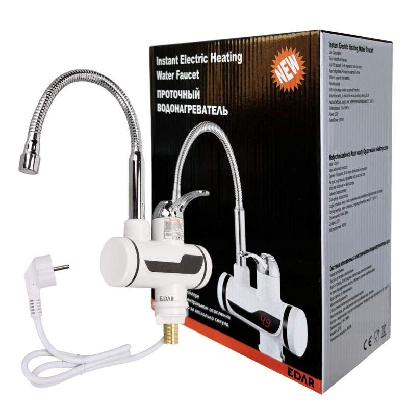 Robinet Electric EDAR Flexibil Pentru Incalzit Apa cu Afisaj LED, Putere 3000 W, Apa Calda Instant 30°C-60°C Robinet Electric EDAR Flexibil Pentru Incalzit Apa cu Afisaj LED, Putere 3000 W, Apa Calda Instant 30°C-60°C