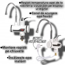 Robinet Electric EDAR Flexibil Pentru Incalzit Apa cu Afisaj LED, Putere 3000 W, Apa Calda Instant 30°C-60°C Robinet Electric EDAR Flexibil Pentru Incalzit Apa cu Afisaj LED, Putere 3000 W, Apa Calda Instant 30°C-60°C