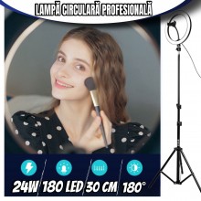 Lampa circulara EDAR® Led Ring Light Cu Trepied Si Suport Pentru Telefon, 120 LED-uri, 10 inch, Negru/Alb