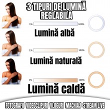Lampa circulara EDAR® Led Ring Light Cu Trepied Si Suport Pentru Telefon, 120 LED-uri, 10 inch, Negru/Alb