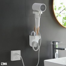 Suport SIKS Pentru Uscatorul De Par, Cu Extra Spatiu De Depozitare, Montare Perete, Fara Gaurire, Autoadeziv, Rezistenta Pute...