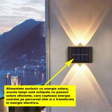 Set 2 x Lampa Solara EDAR Cu Montare Pe Perete, Decorativa, Pentru Casa, Gradina, Terasa, 4 LED SMD, Buton On/Off, Grad Prote...
