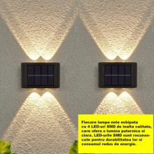 Set 2 x Lampa Solara EDAR Cu Montare Pe Perete, Decorativa, Pentru Casa, Gradina, Terasa, 4 LED SMD, Buton On/Off, Grad Prote...