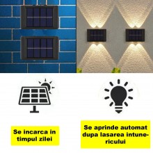 Set 2 x Lampa Solara EDAR Cu Montare Pe Perete, Decorativa, Pentru Casa, Gradina, Terasa, 4 LED SMD, Buton On/Off, Grad Prote...