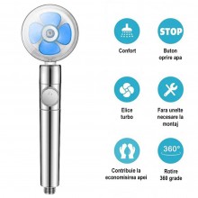 Para de Dus EDAR cu Elice, Cap Rotativ 360°, Jet Turbo, Presiune Puternica, Economisire Apa, Filtru Impuritati, Argintiu/Alba...