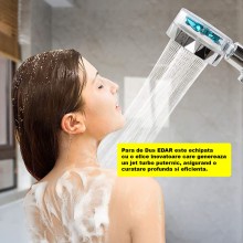 Para de Dus EDAR cu Elice, Cap Rotativ 360°, Jet Turbo, Presiune Puternica, Economisire Apa, Filtru Impuritati, Argintiu/Alba...