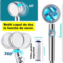 Para de Dus EDAR cu Elice, Cap Rotativ 360°, Jet Turbo, Presiune Puternica, Economisire Apa, Filtru Impuritati, Argintiu/Alba...