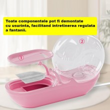 Dozator De Apa SIKS Pentru Pisici Cu Fantana Automata In Forma De Melc, USB, Ultra-silentios, 4 L, Roz