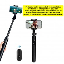 Trepied Foto Telescopic Profesional SIKS, Ajustabil, Pentru Telefon Cu Telecomanda Bluetooth, Functie Selfie Stick, Universal... Trepied Foto Telescopic Profesional SIKS, Ajustabil, Pentru Telefon Cu Telecomanda Bluetooth, Functie Selfie Stick, Universal...