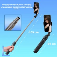 Trepied Foto Telescopic Profesional SIKS, Ajustabil, Pentru Telefon Cu Telecomanda Bluetooth, Functie Selfie Stick, Universal... Trepied Foto Telescopic Profesional SIKS, Ajustabil, Pentru Telefon Cu Telecomanda Bluetooth, Functie Selfie Stick, Universal...
