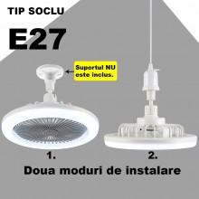 Lampa LED SIKS De Tavan, Cu Ventilator Si Control Din Telecomanda, Prindere Directa In Fasung, 30W, Alb