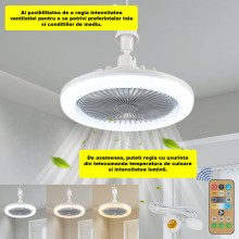Lampa LED SIKS De Tavan, Cu Ventilator Si Control Din Telecomanda, Prindere Directa In Fasung, 30W, Alb