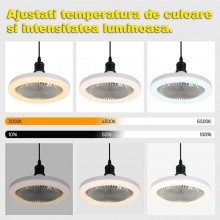 Lampa LED SIKS De Tavan, Cu Ventilator Si Control Din Telecomanda, Prindere Directa In Fasung, 30W, Alb