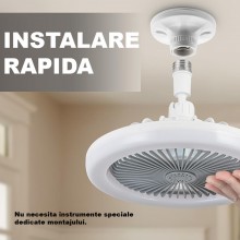 Lampa LED SIKS De Tavan, Cu Ventilator Si Control Din Telecomanda, Prindere Directa In Fasung, 30W, Alb