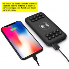 Baterie Externa SIKS Cu Incarcare Wireless, Portabila, Capacitate 20000 mAh, 2 Mufe x USB, 1 Mufa x Type-C, Culoare Negru