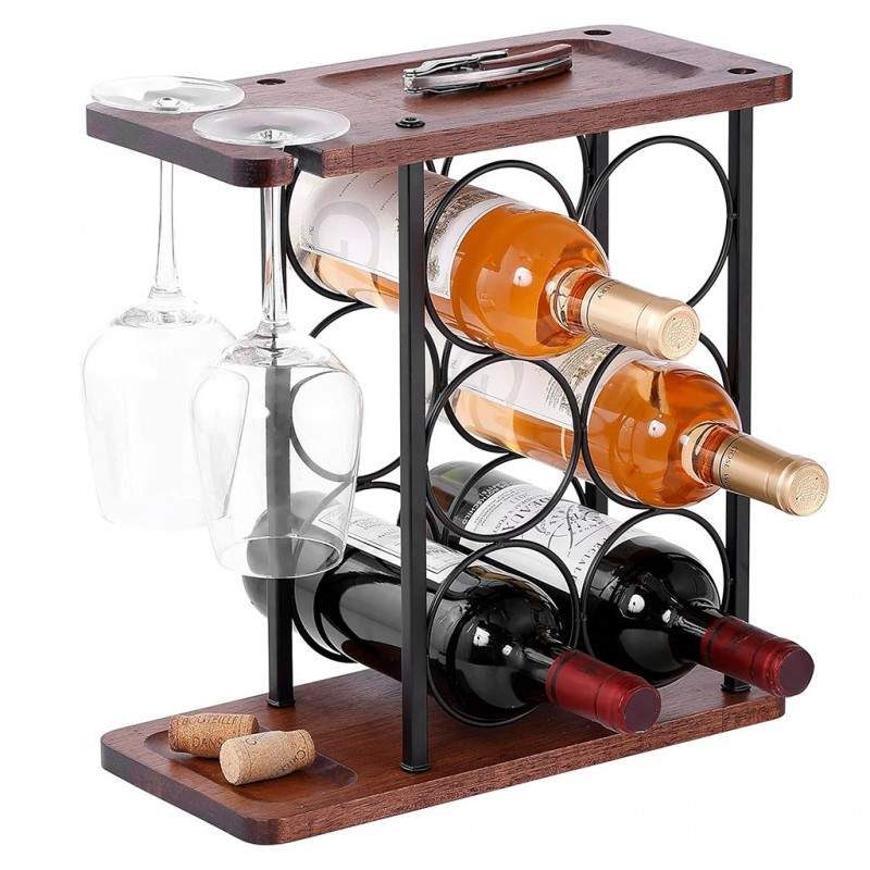 Suport EDAR Pentru Organizare Si Depozitare Pahare Si Sticle De Vin, Design Elegant, Dimensiuni 34,5 x 34 x 16 cm, Lemn/Otel,...