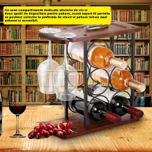 Suport EDAR Pentru Organizare Si Depozitare Pahare Si Sticle De Vin, Design Elegant, Dimensiuni 34,5 x 34 x 16 cm, Lemn/Otel,...