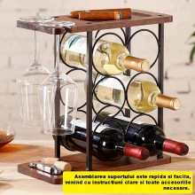 Suport EDAR Pentru Organizare Si Depozitare Pahare Si Sticle De Vin, Design Elegant, Dimensiuni 34,5 x 34 x 16 cm, Lemn/Otel,...