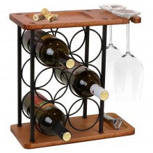 Suport SIKS Sticle De Vin Si Pahare, Din Lemn Si Otel, 6 Compartimente Sticle, Doua Spatii Depozitare Pahare, 34, 5 x 34 x 16...