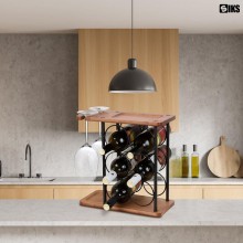Suport SIKS Sticle De Vin Si Pahare, Din Lemn Si Otel, 6 Compartimente Sticle, Doua Spatii Depozitare Pahare, 34, 5 x 34 x 16...