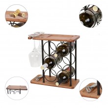 Suport SIKS Sticle De Vin Si Pahare, Din Lemn Si Otel, 6 Compartimente Sticle, Doua Spatii Depozitare Pahare, 34, 5 x 34 x 16...
