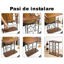 Suport SIKS Sticle De Vin Si Pahare, Din Lemn Si Otel, 6 Compartimente Sticle, Doua Spatii Depozitare Pahare, 34, 5 x 34 x 16...