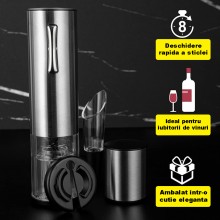 Set Tirbuson Electric SIKS Pentru Vin Cu Accesorii, Taietor Folie, Dop Vacuum, Aerator Turnare, Cablu USB, Inox/Plastic, Argi... Set Tirbuson Electric SIKS Pentru Vin Cu Accesorii, Taietor Folie, Dop Vacuum, Aerator Turnare, Cablu USB, Inox/Plastic, Argi...