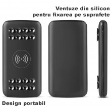 Baterie Externa Portabila EDAR, 20000 mAh, Incarcare Wireless, 2 x USB, 1 x Type-C, Ventuze Fixare, Compatibilitate Universal...