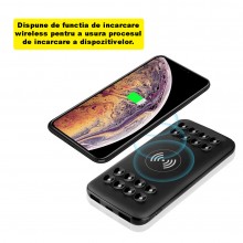 Baterie Externa Portabila EDAR, 20000 mAh, Incarcare Wireless, 2 x USB, 1 x Type-C, Ventuze Fixare, Compatibilitate Universal...